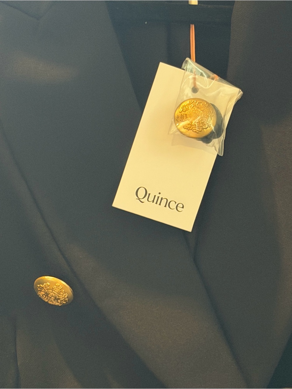 Quince Black Double-Breasted Blazer with Gold Buttons - Picture 2 of 2